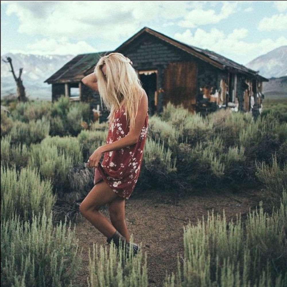 Brandy Melville Red Floral Belle Slip Dress